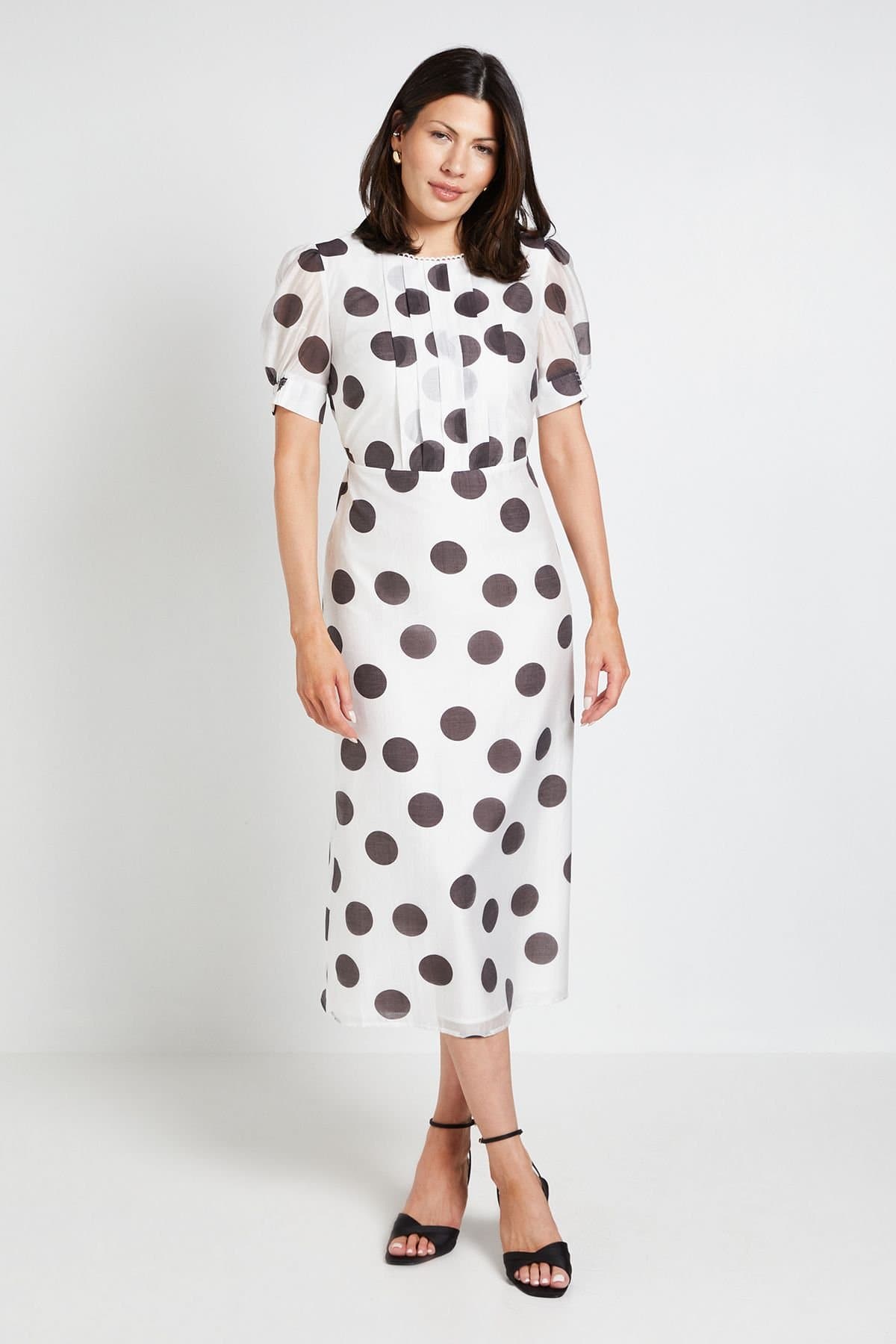 Wallis Wallis Women's Pleat Detail Puff Sleeve Midi Dress in Ivory