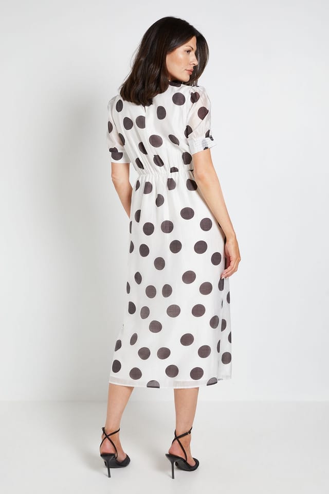 Wallis Wallis Women's Pleat Detail Puff Sleeve Midi Dress in Ivory - 3