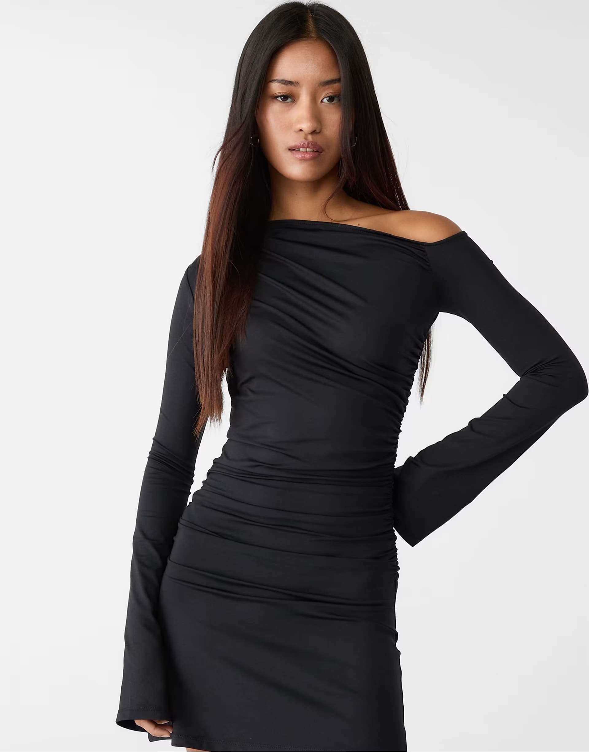 ASOS Stradivarius mini dress with asymmetric hem in black