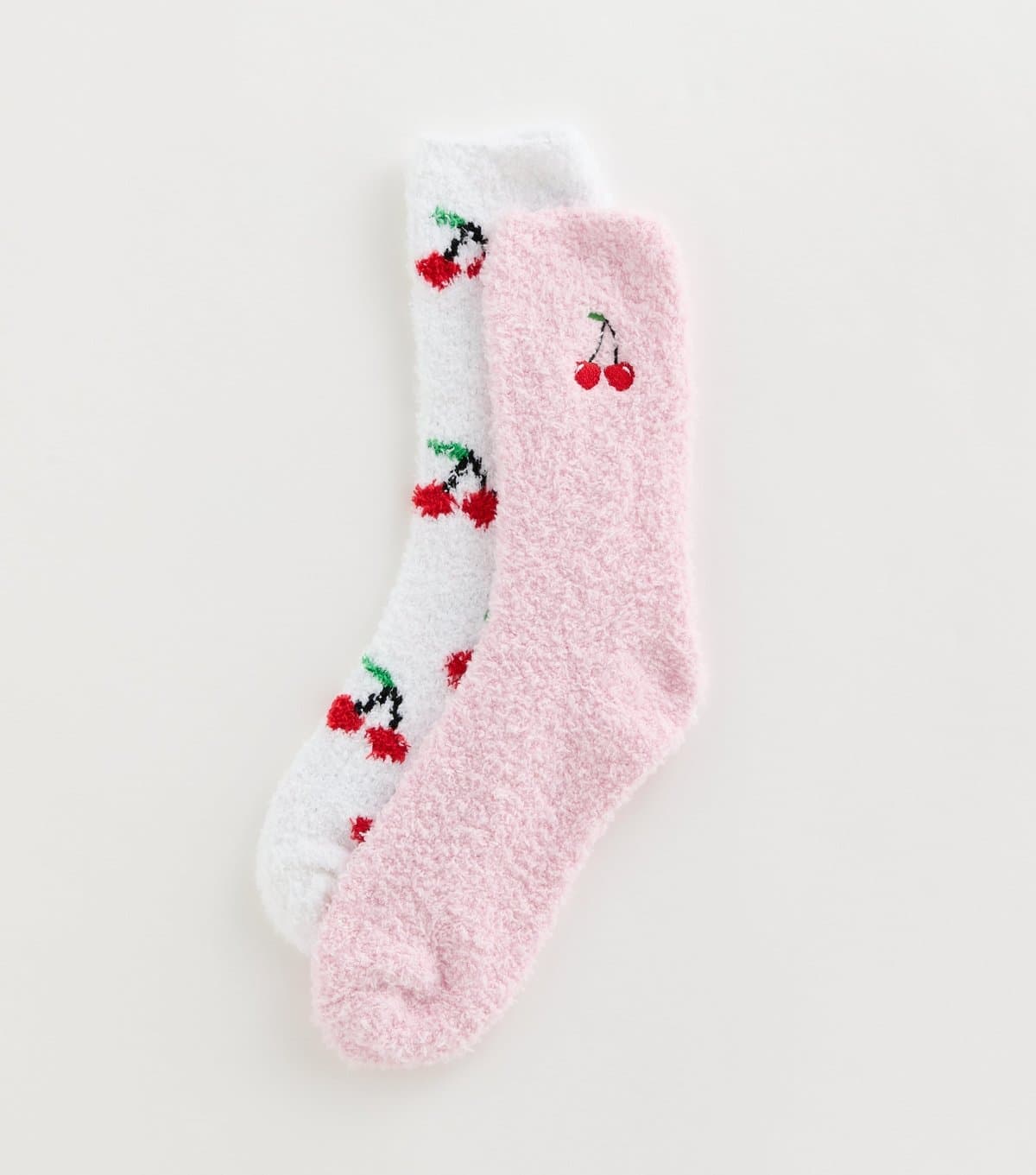 New Look Pack of 2 Pink and White Fluffy Embroidered And Patterned Cherry Ankle Socks New Look
