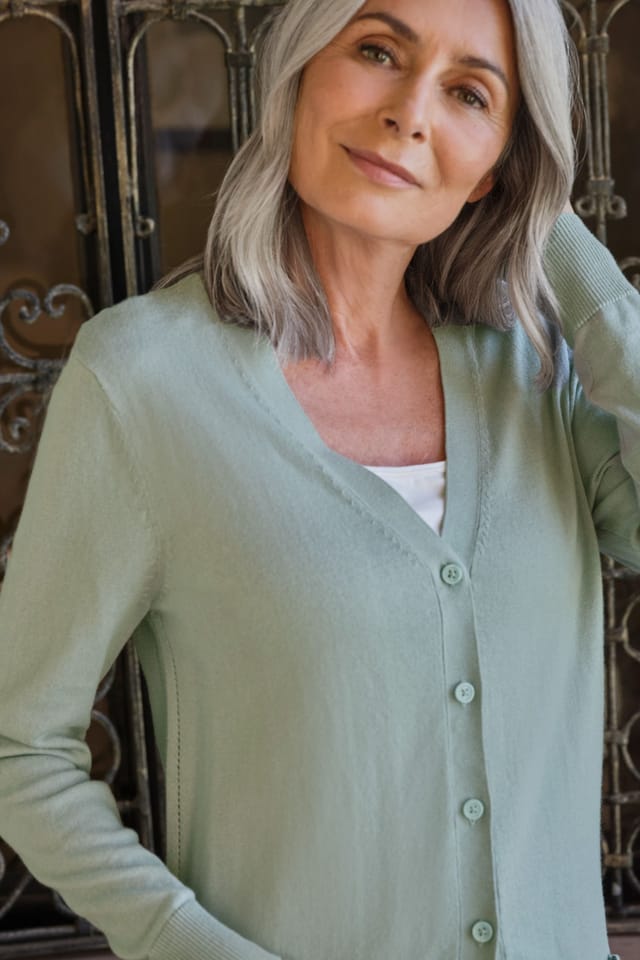 WoolOvers WoolOvers Women's Long V Neck Cardigan in Green - 2