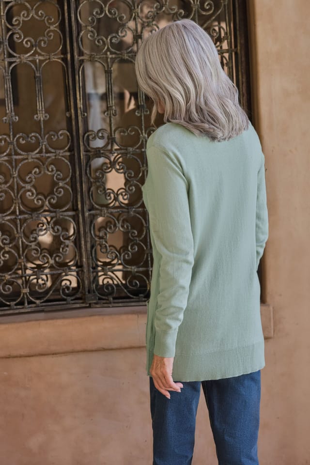 WoolOvers WoolOvers Women's Long V Neck Cardigan in Green - 3