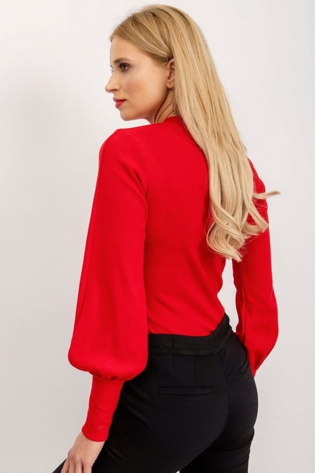 Love Lace Love Lace Women's Ribbed Long Sleeve Blouse with Wide Cuffs Style 168201 in Red - 2