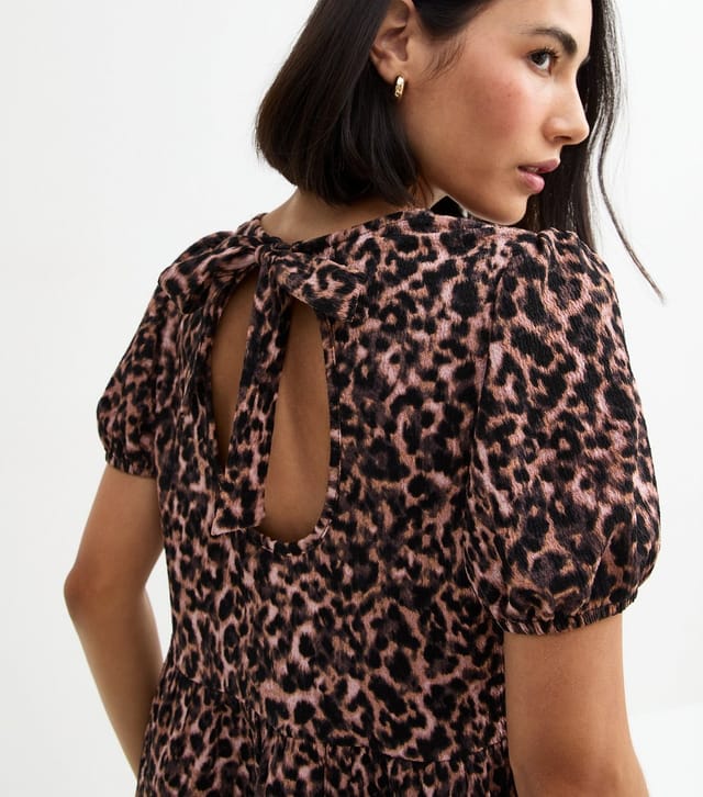 New Look Women's Brown Leopard Print Bow Back Mini Dress New Look - 3