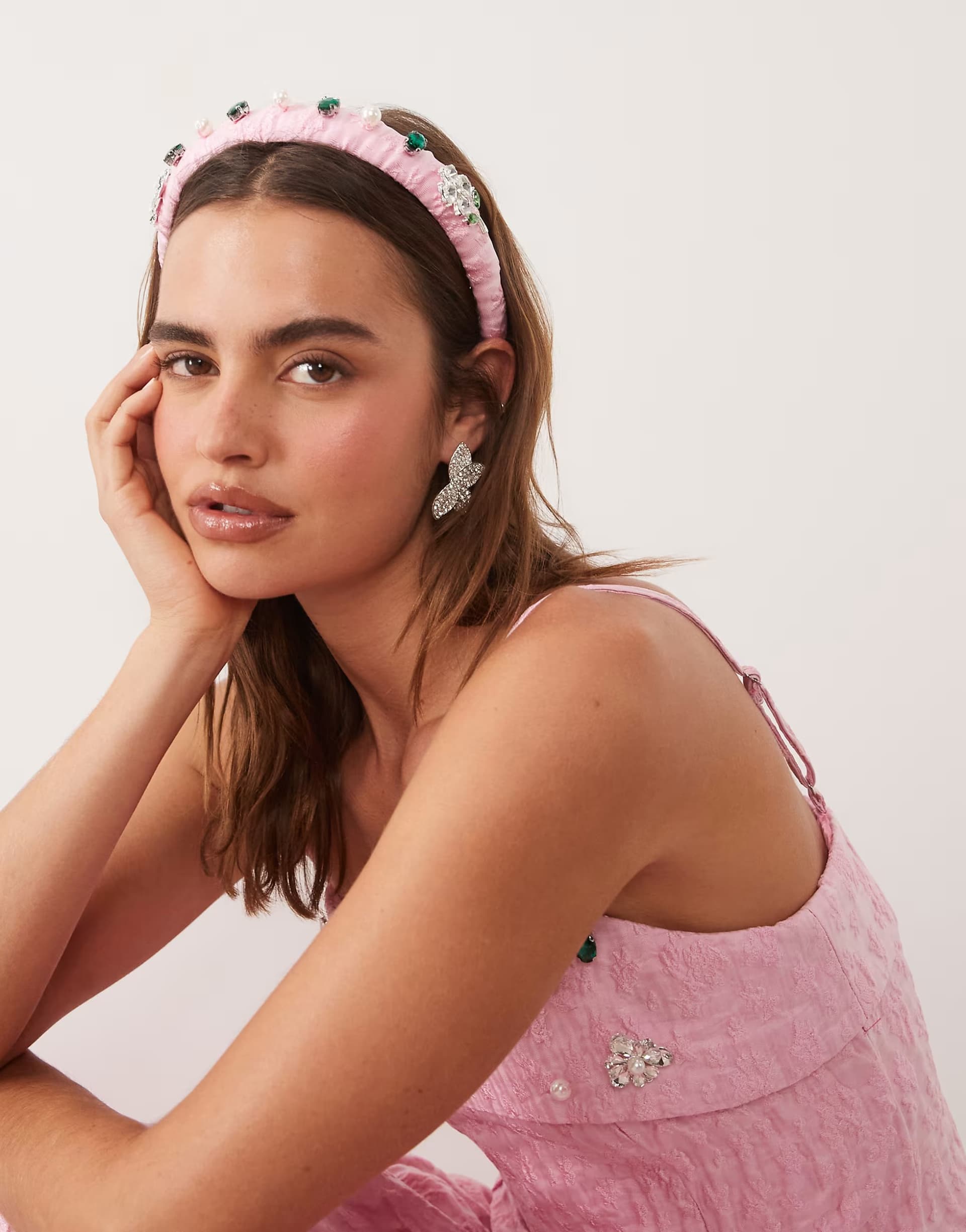 ASOS Dream Sister Jane Posy embellished jacquard headband co-ord in pink