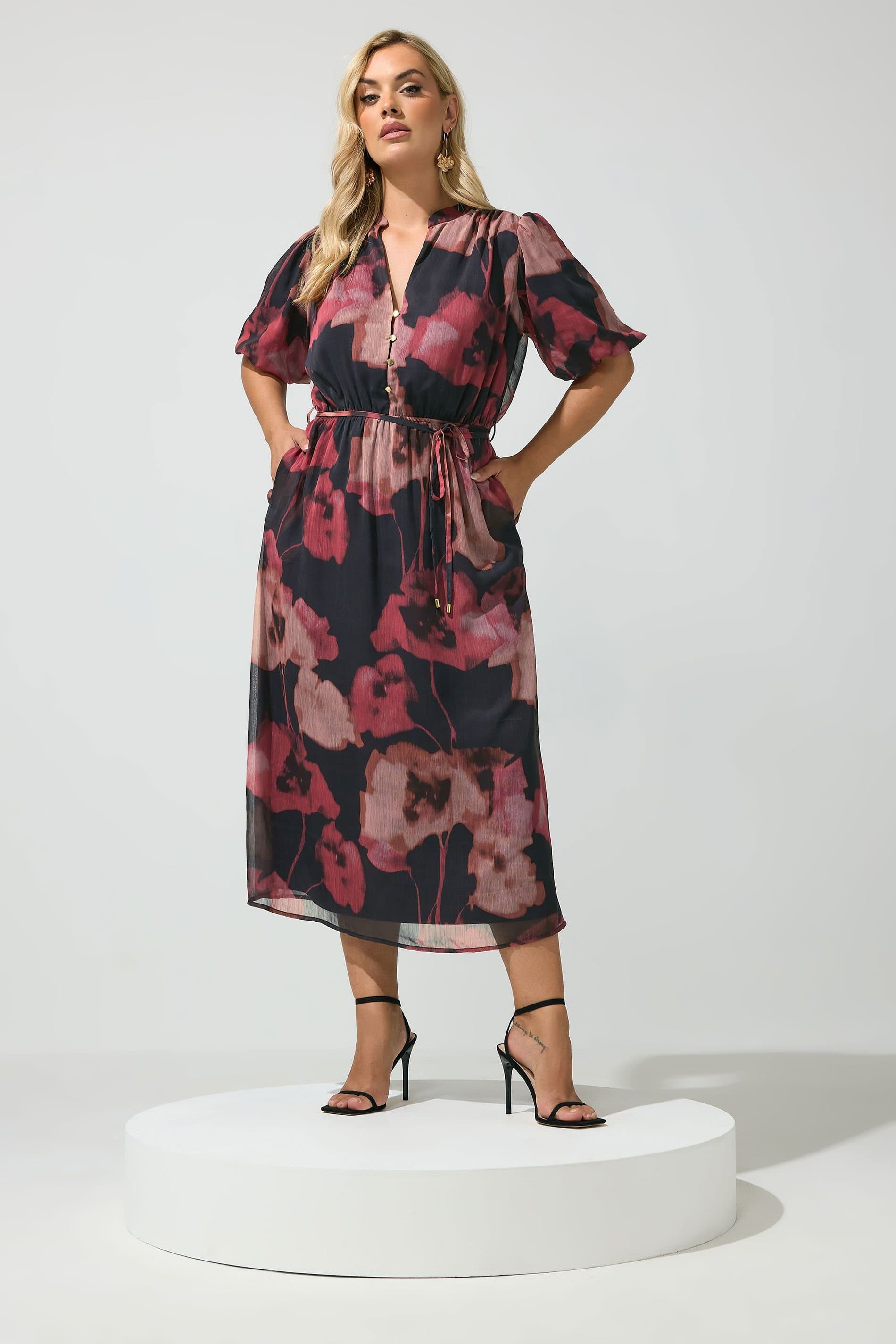 Yours Yours Women's Puff Sleeve Shirt Dress in Red