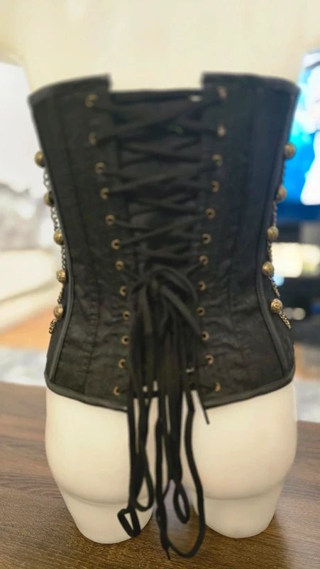 Charmian Corset - Steampunk Gothic Spiral Steel Bones Brocade Overbust Corset with Chains - 1