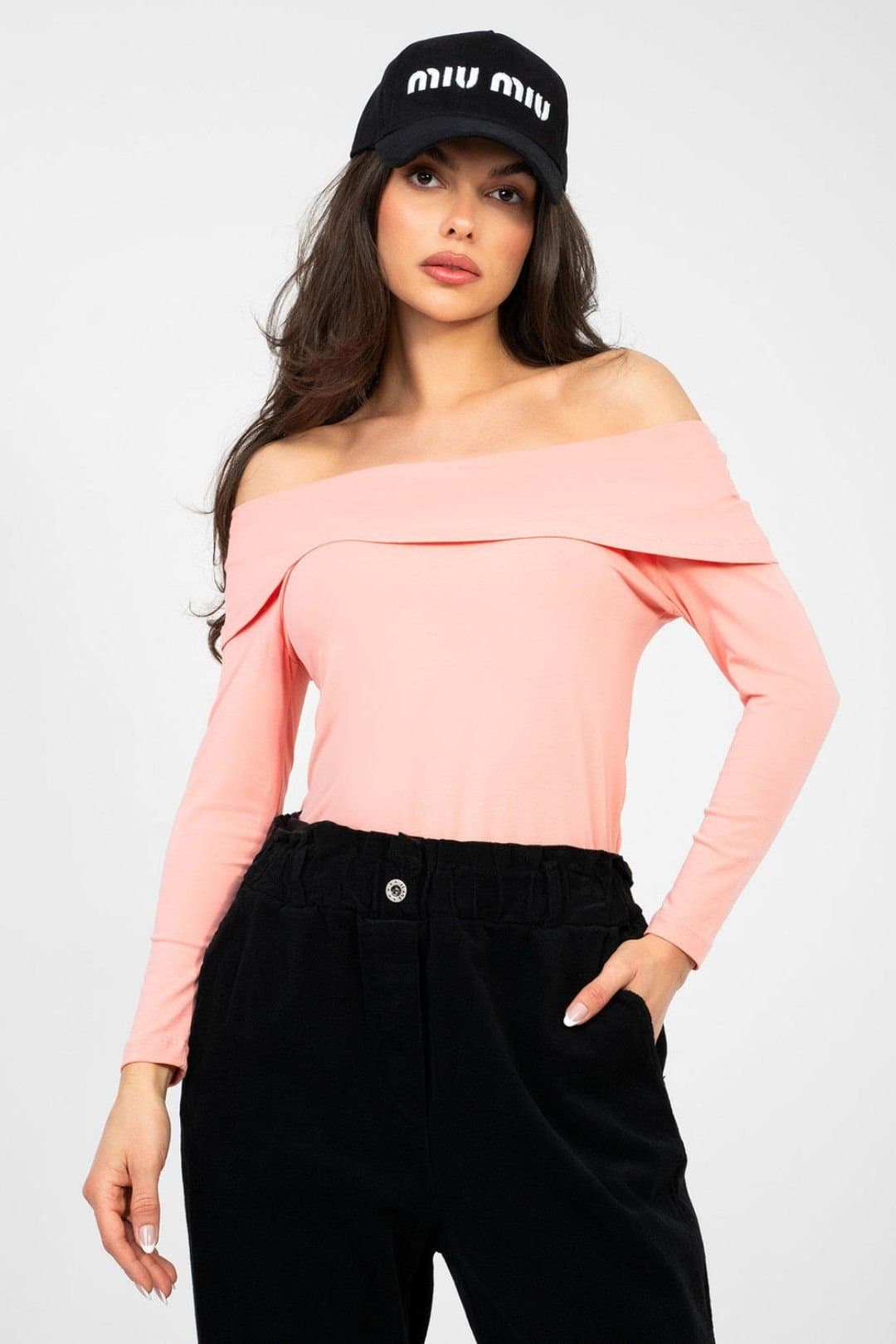 Love Lace Love Lace Women's Fitted Off-Shoulder Cotton Elastane Blouse in Pink