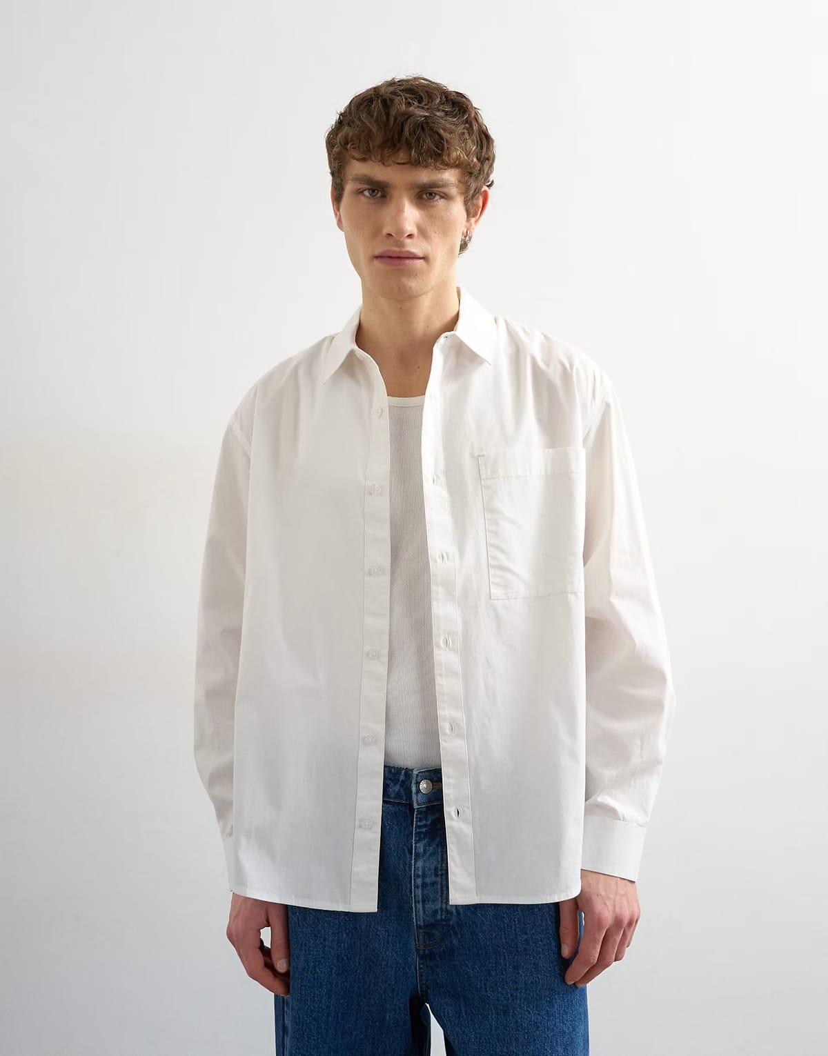 ASOS Topman relaxed fit poplin shirt in white - 1