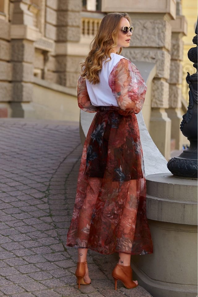 Love Lace Love Lace Women's Floral Maxi Tulle Skirt with Waist Belt in Red - 2