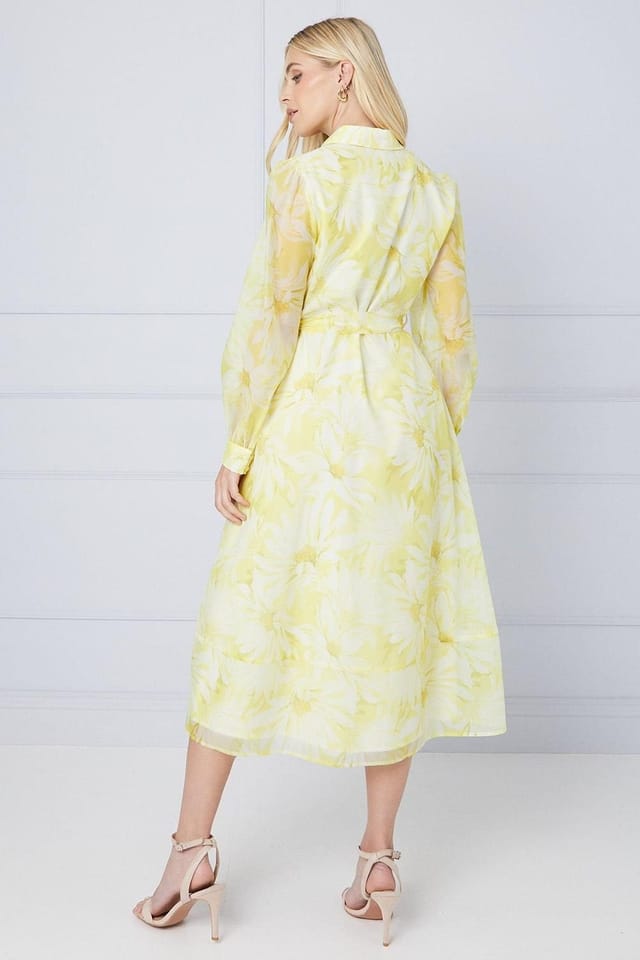 Wallis Wallis Women's Petite Floral Organza Shirt Midi Dress in Yellow - 3