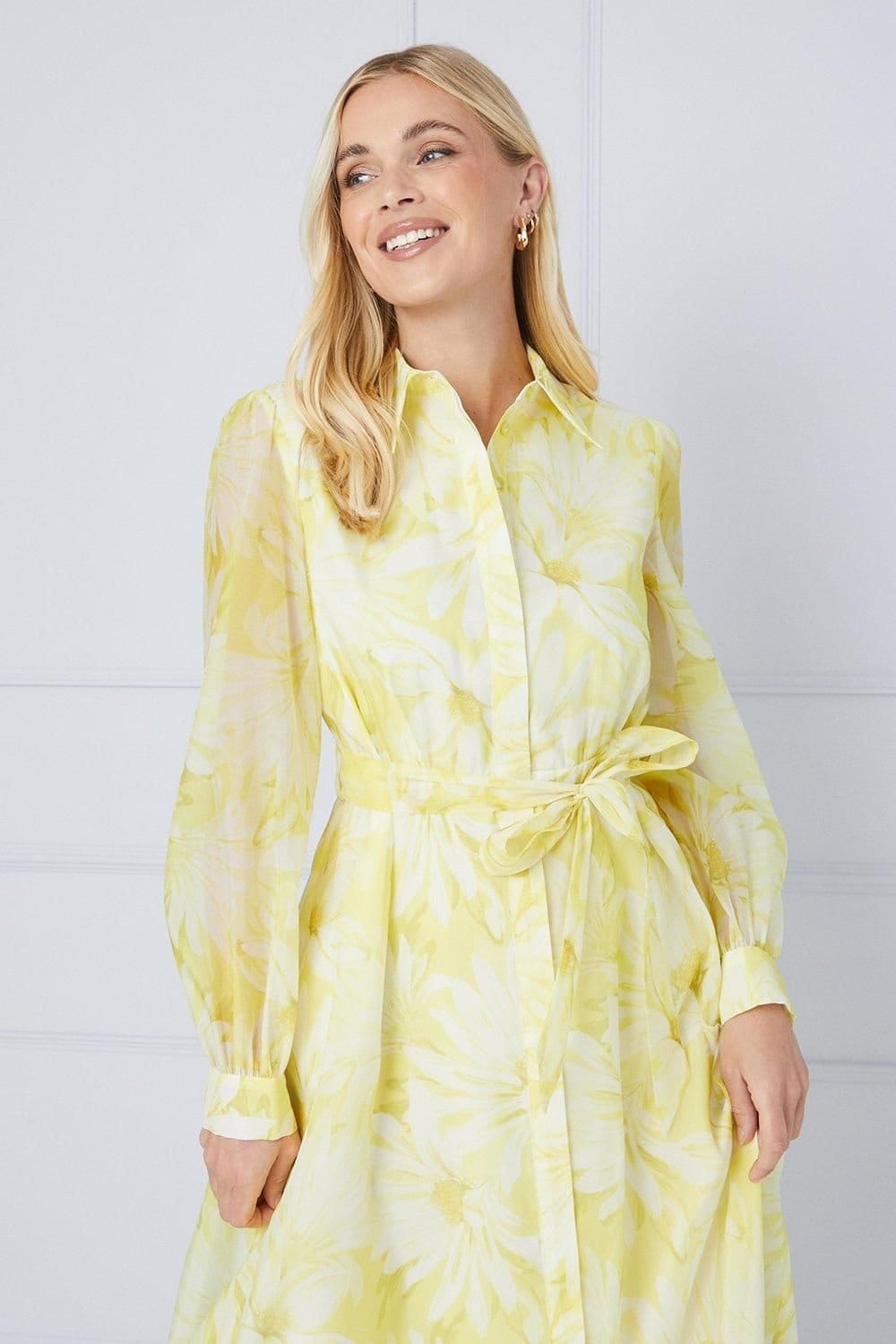 Wallis Wallis Women's Petite Floral Organza Shirt Midi Dress in Yellow - 4