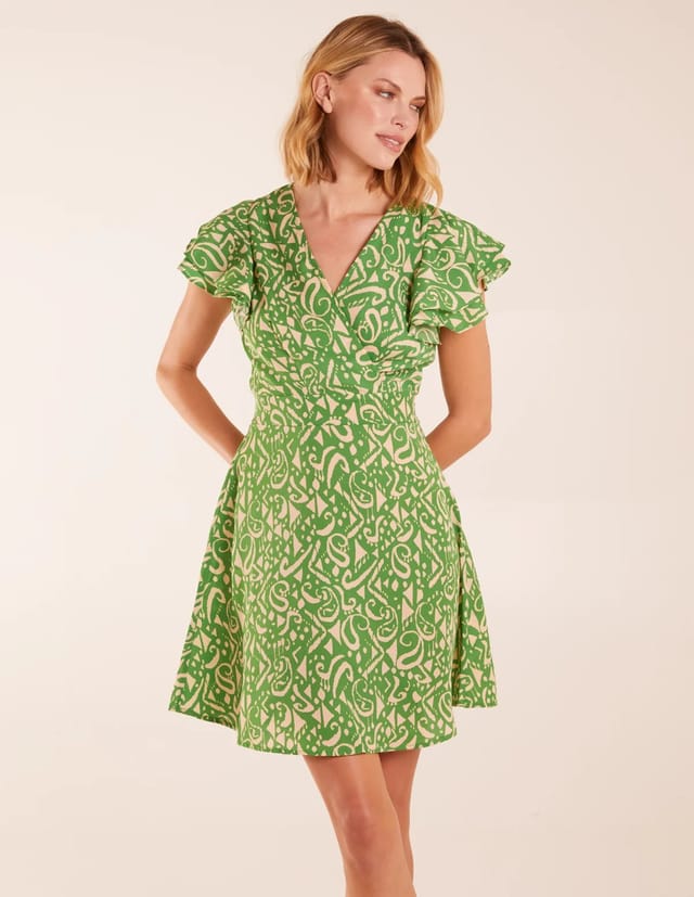 Blue Vanilla Aztec Wrap Ruffle Frill Sleeve Mini Dress - 2