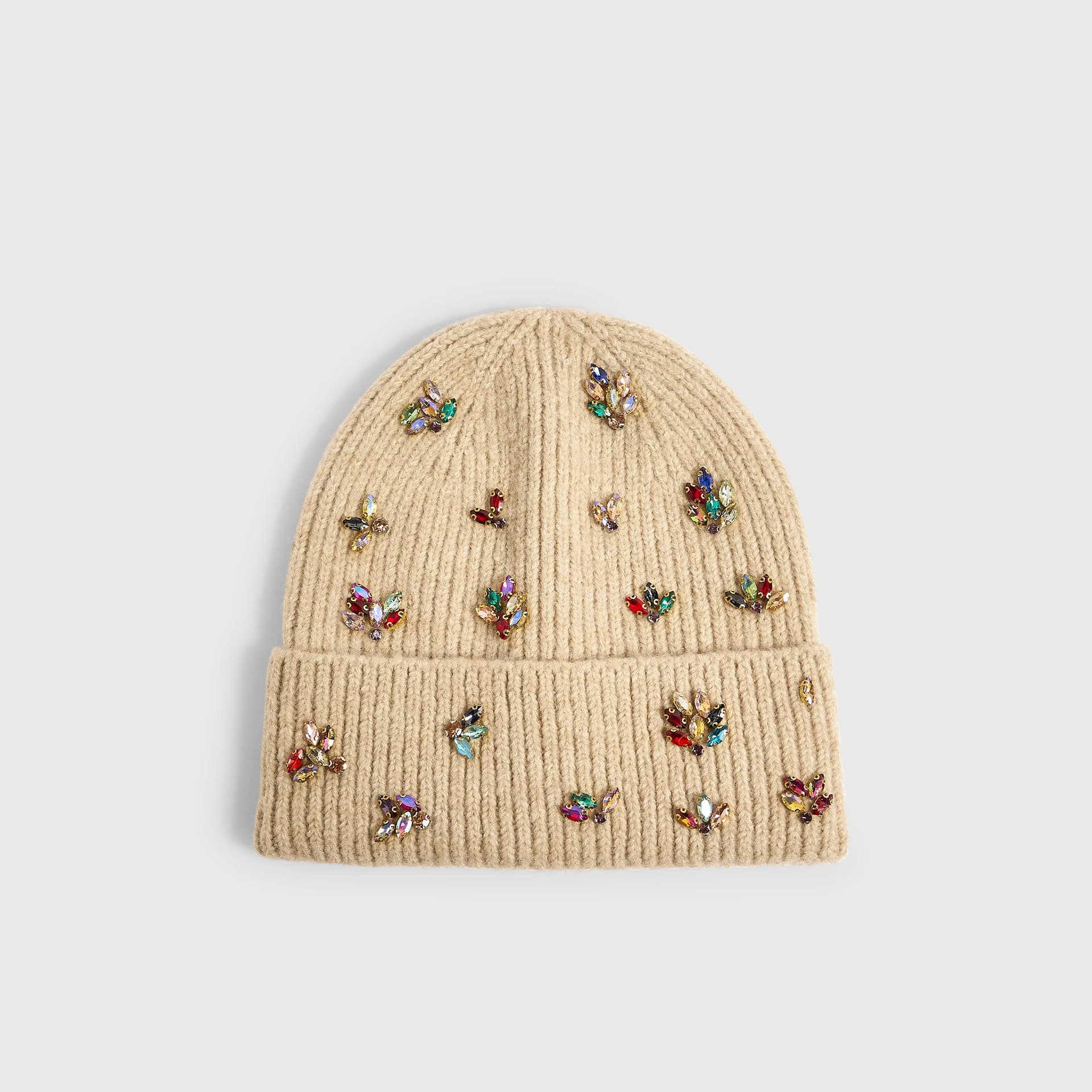 River Island River Island Womens Beige Knit Embellished Beanie