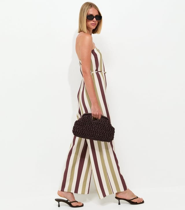 New Look Women's Cream Striped Bandeau Wide Leg Jumpsuit New Look - 3