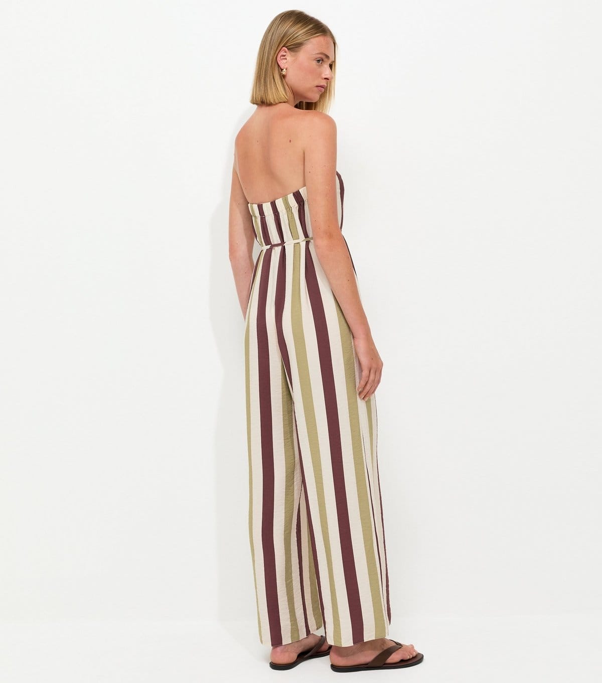 New Look Women's Cream Striped Bandeau Wide Leg Jumpsuit New Look - 4