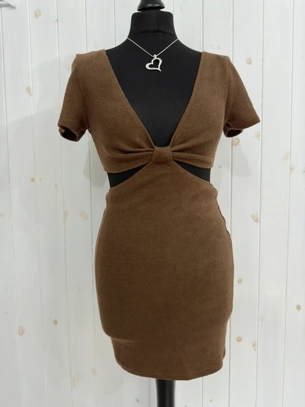 White Fox white fox brown cut out bodycon ribbed mini dress