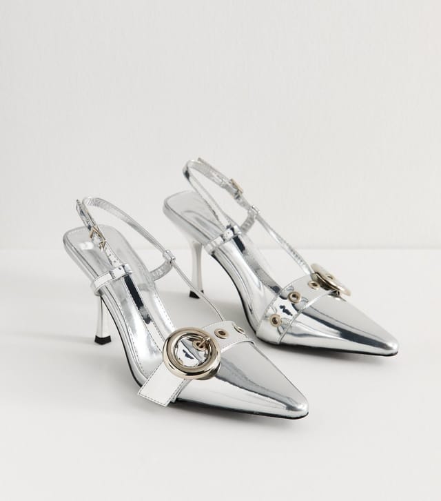 Public Desire Women's Silver Inturrupted Faux Leather Slingback Heels Public Desire New Look - 2