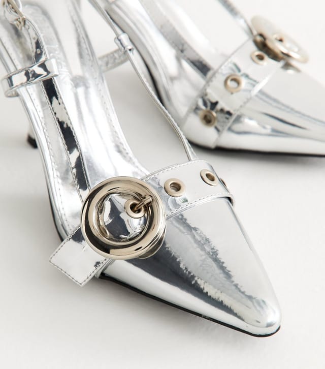 Public Desire Women's Silver Inturrupted Faux Leather Slingback Heels Public Desire New Look - 3