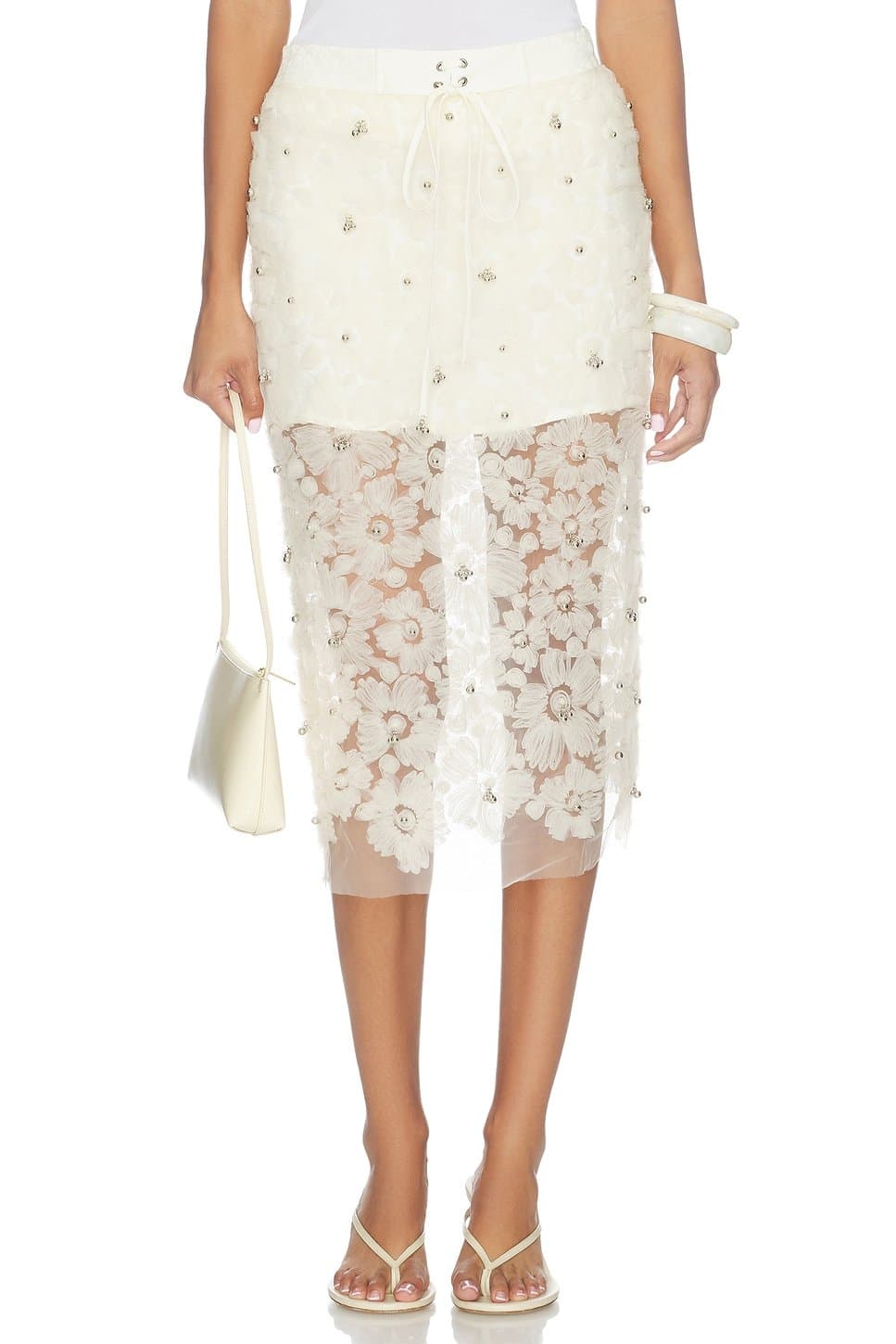revolve Siam Sheer Floral Applique Midi Skirt