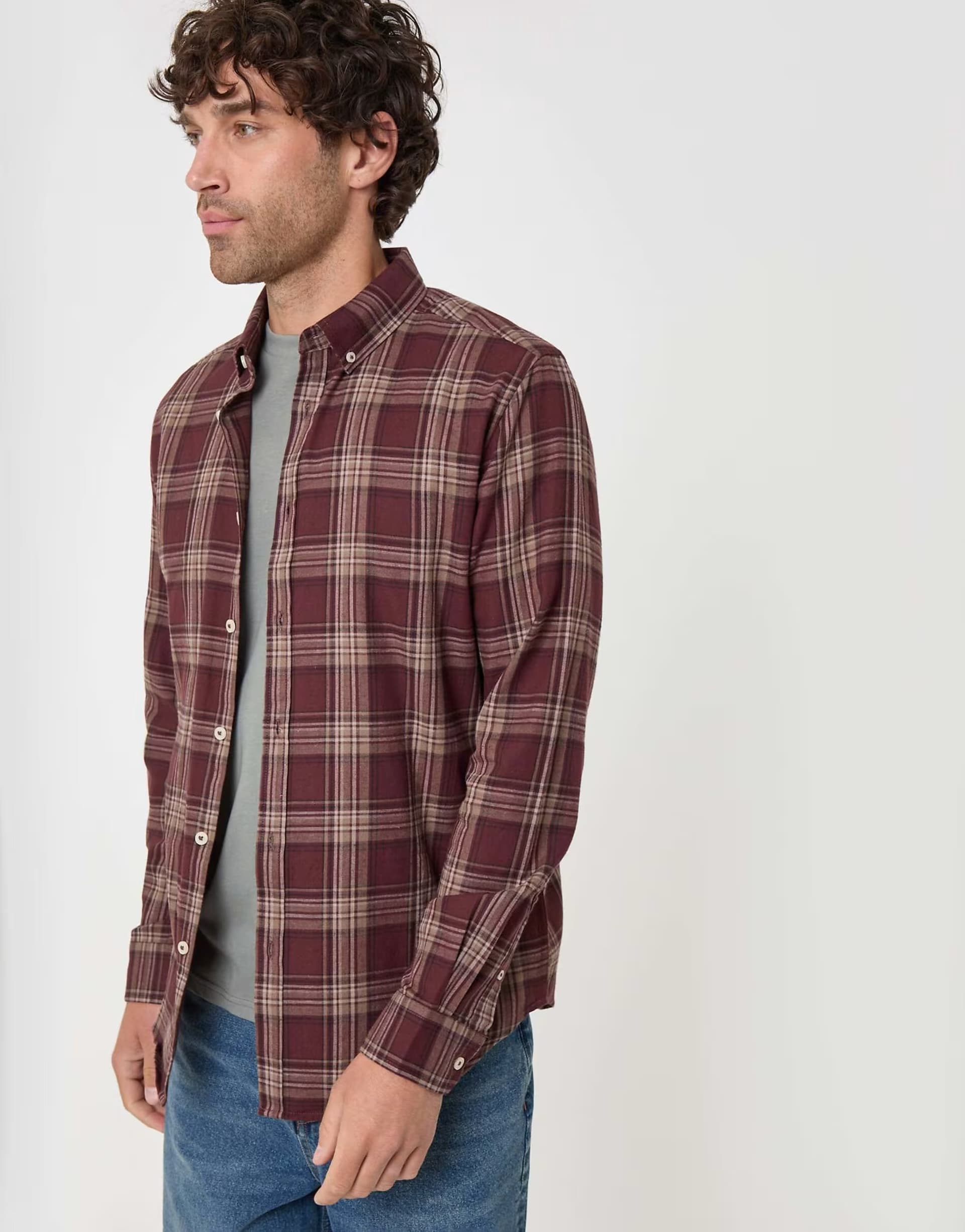 ASOS Threadbare Brushed cotton flannel shirt in burgundy