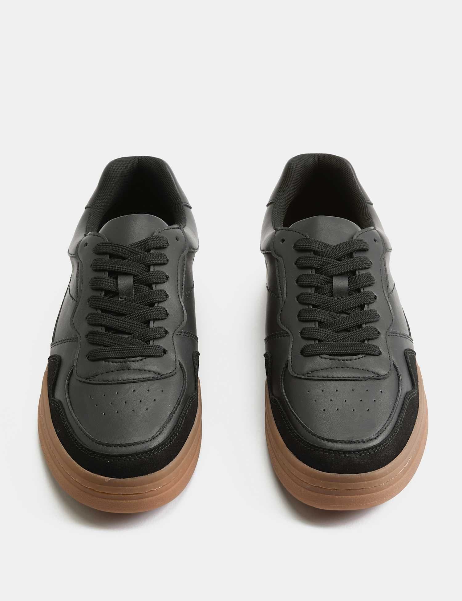 Marks & Spencer M&S Lace Up Court Trainers Black Mix