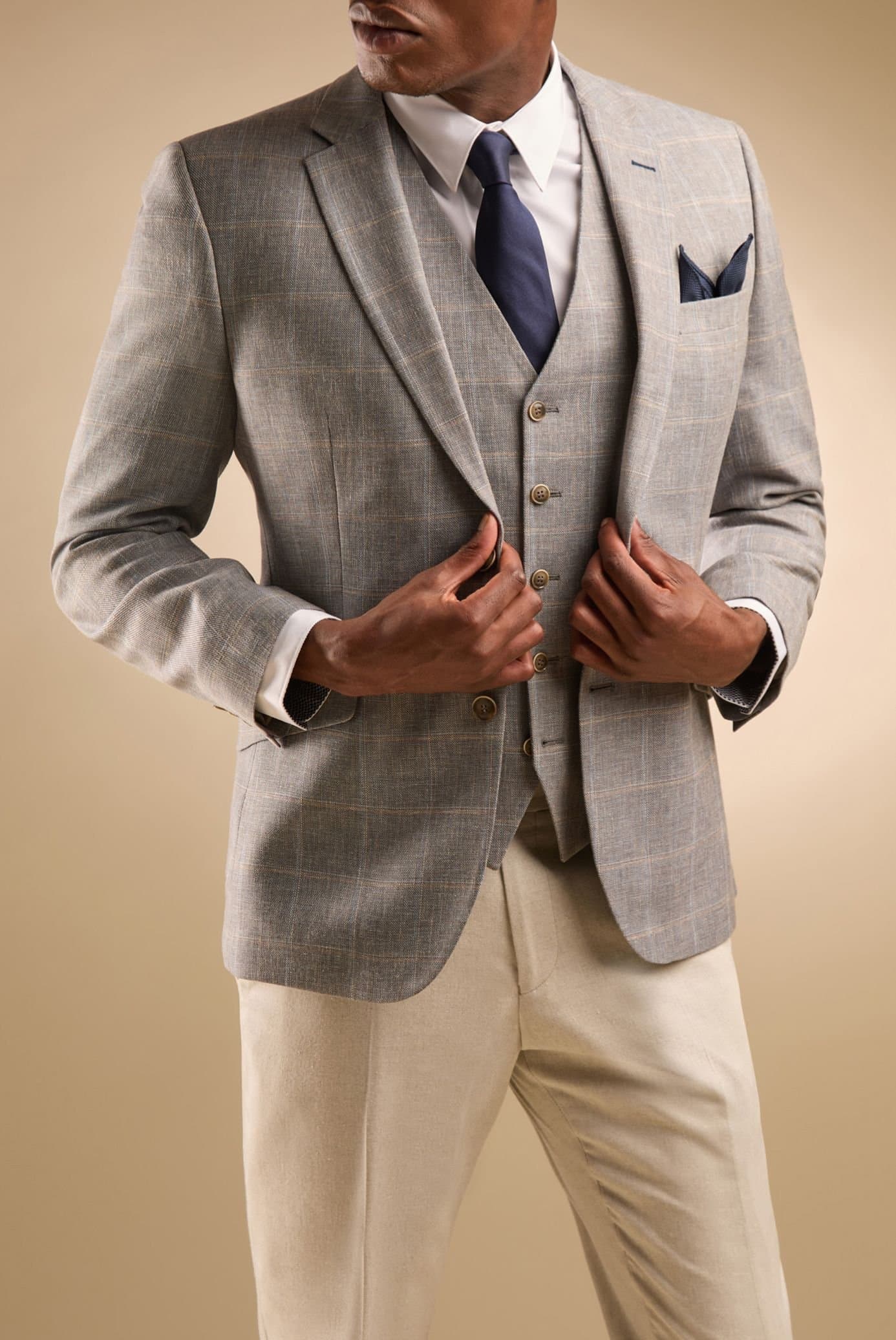 Scott Scott Men's Checked Contemporary Fit Linen Jacket in Grey