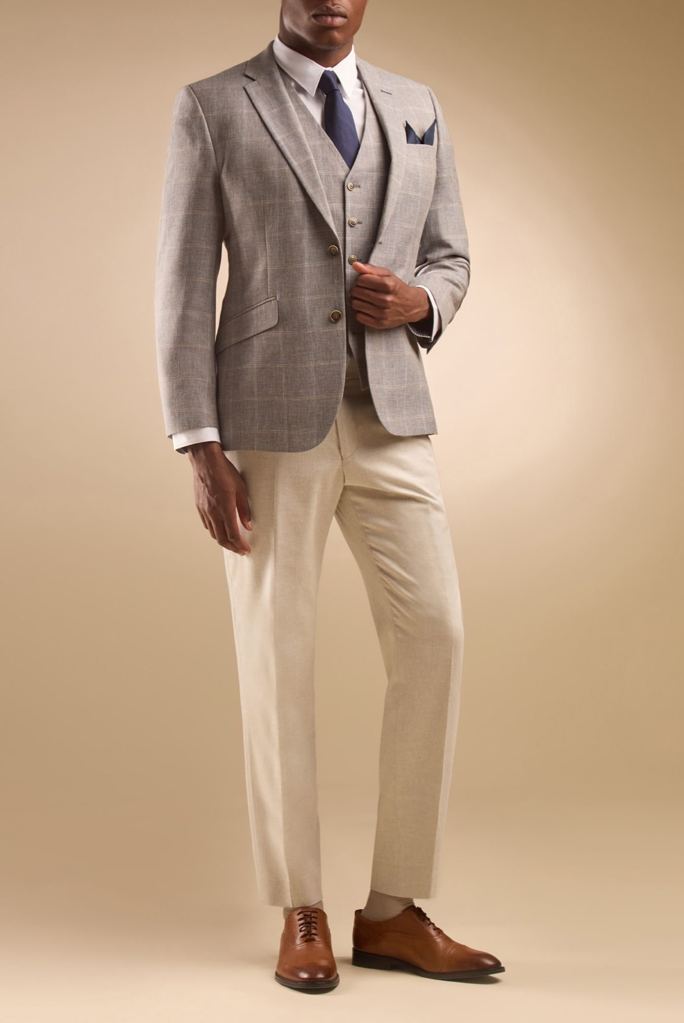 Scott Scott Men's Checked Contemporary Fit Linen Jacket in Grey - 2