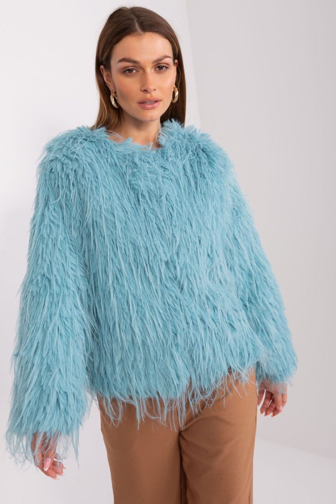 Love Lace Love Lace Women's Fur Trim Lined Hook Eye Jacket in Aqua