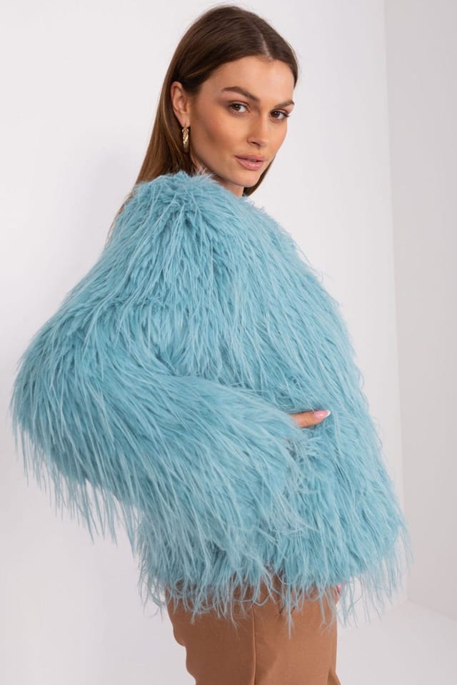 Love Lace Love Lace Women's Fur Trim Lined Hook Eye Jacket in Aqua - 3