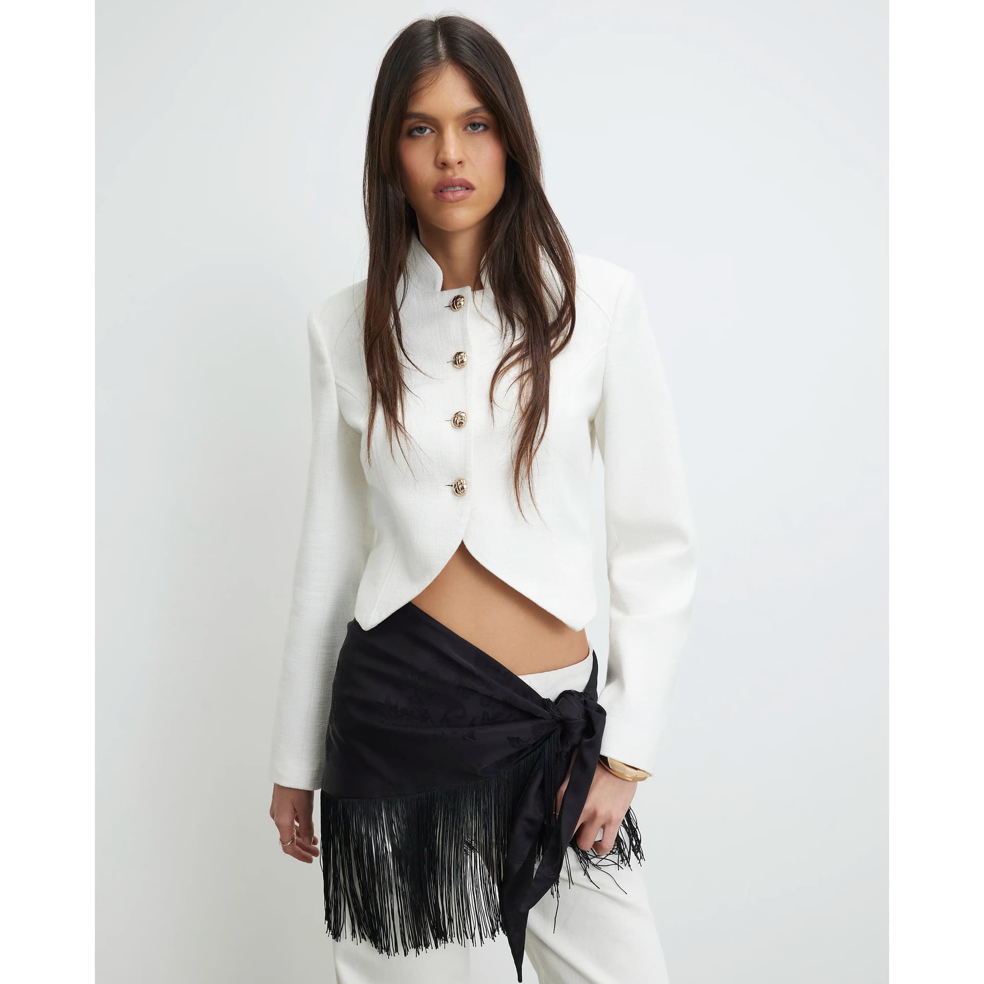River Island River Island Womens Black Fringe Jacquard Hip Scarf