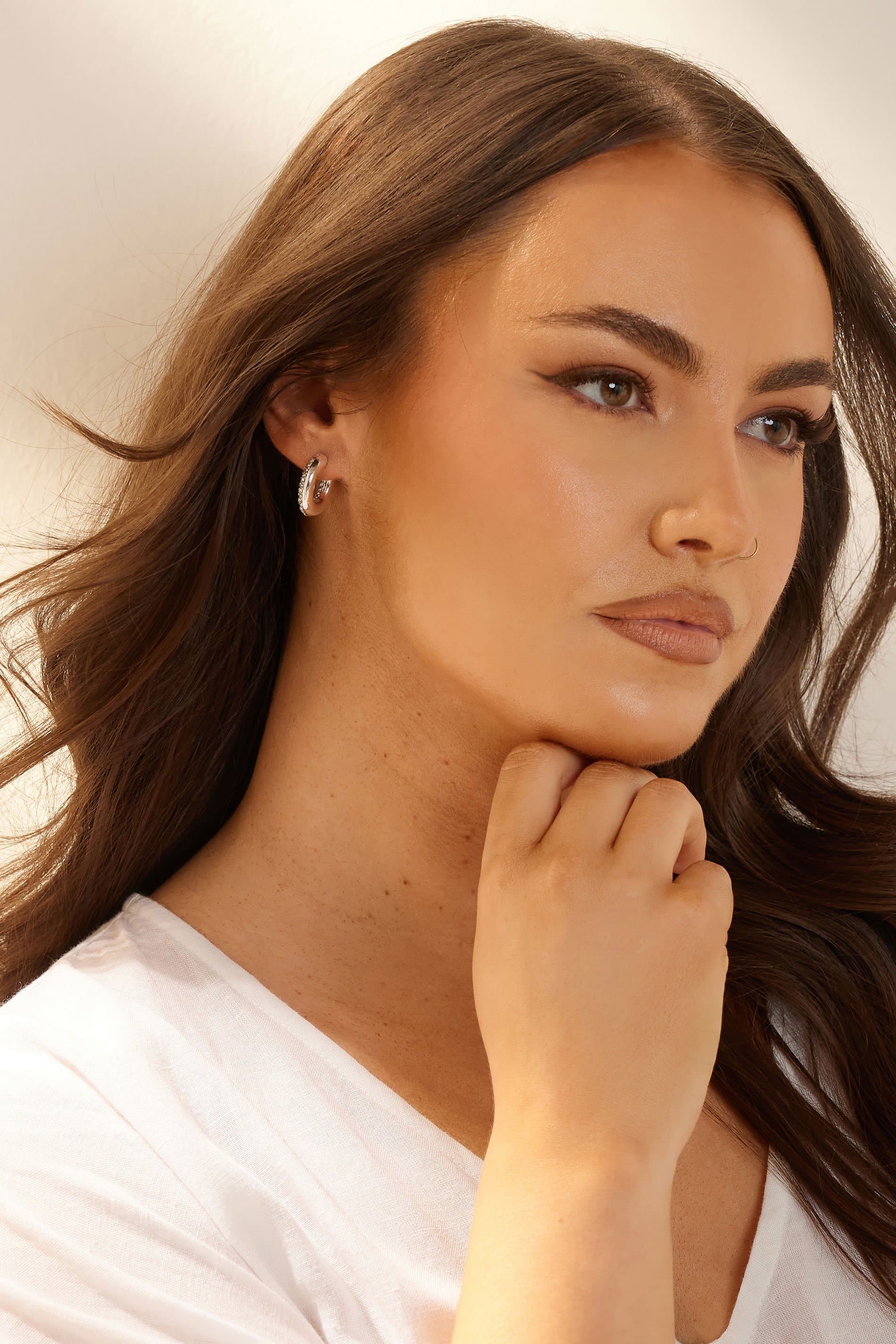 Yours Silver Tone Chunky Diamante Hoop Earrings