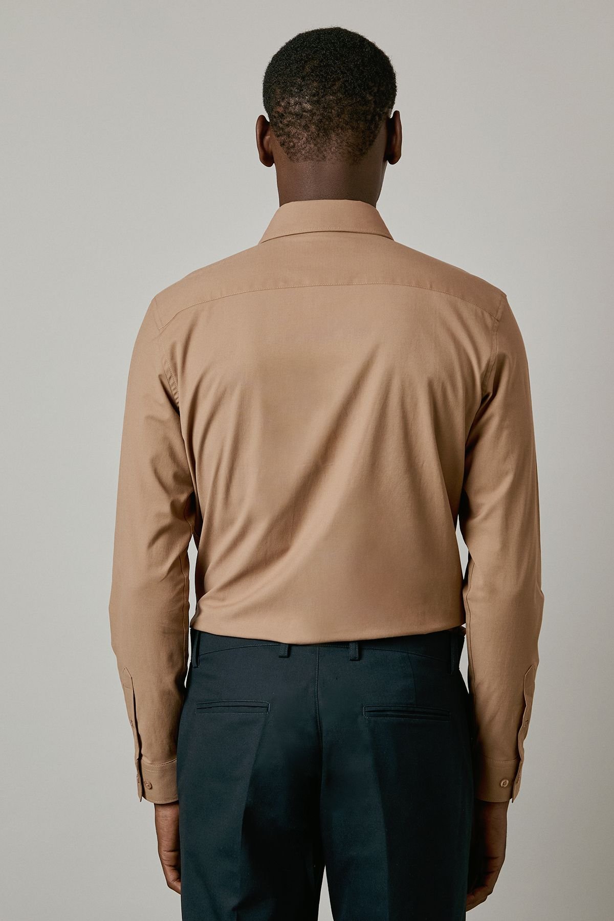 Burton Burton Men's Tan Easy Iron Slim Fit Long Sleeve Shirt - 4