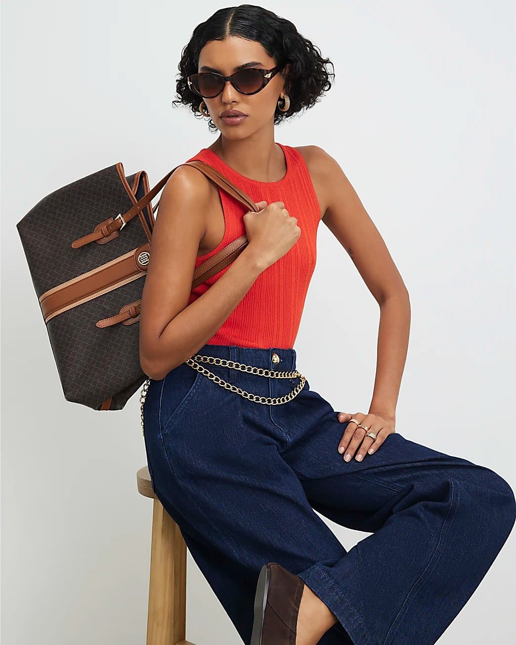 River Island River Island Womens Brown Stripe Panel Shopper Bundle Bag
