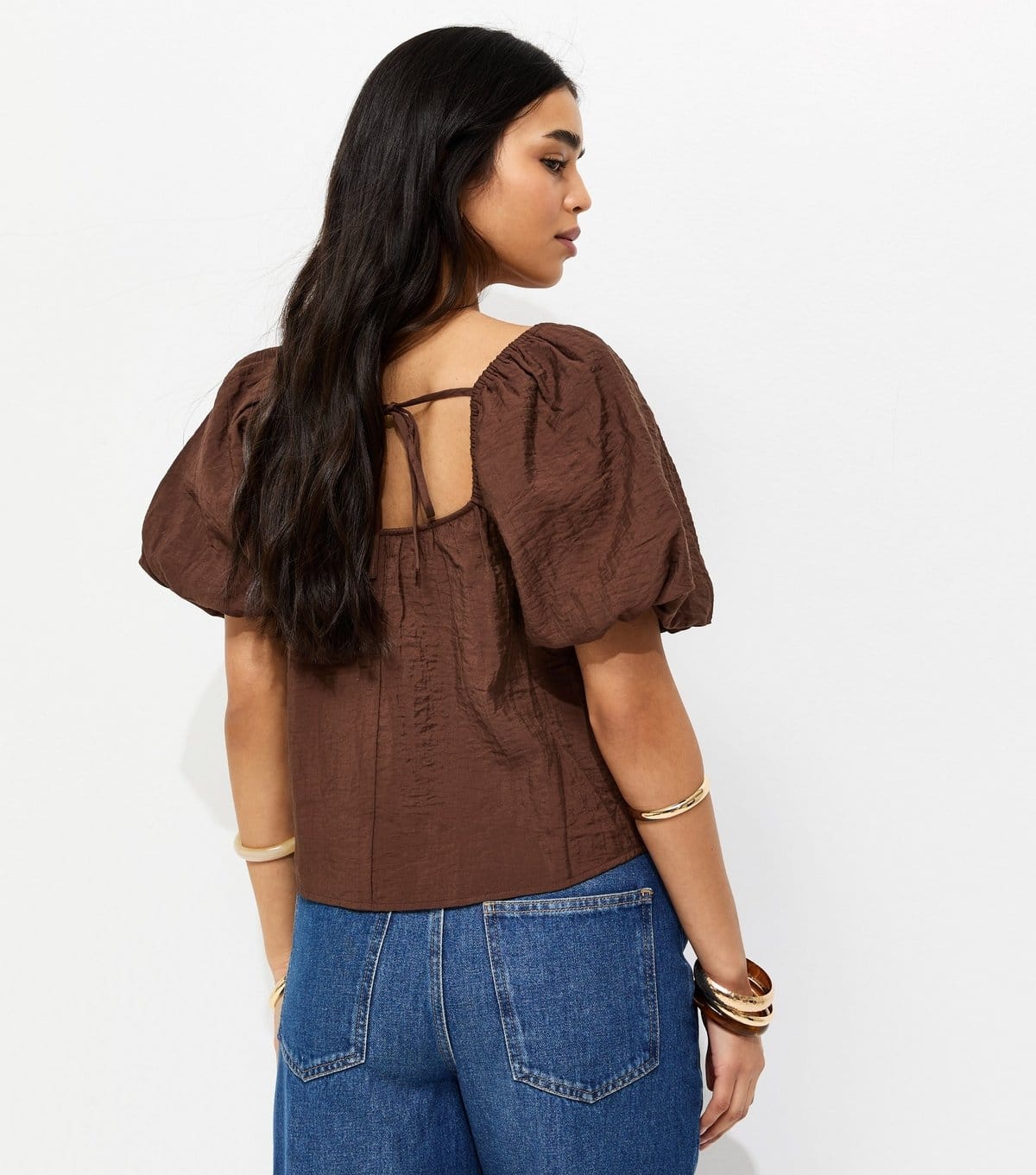New Look Women's Dark Brown Square Neck Puff Sleeve Blouse New Look - 4