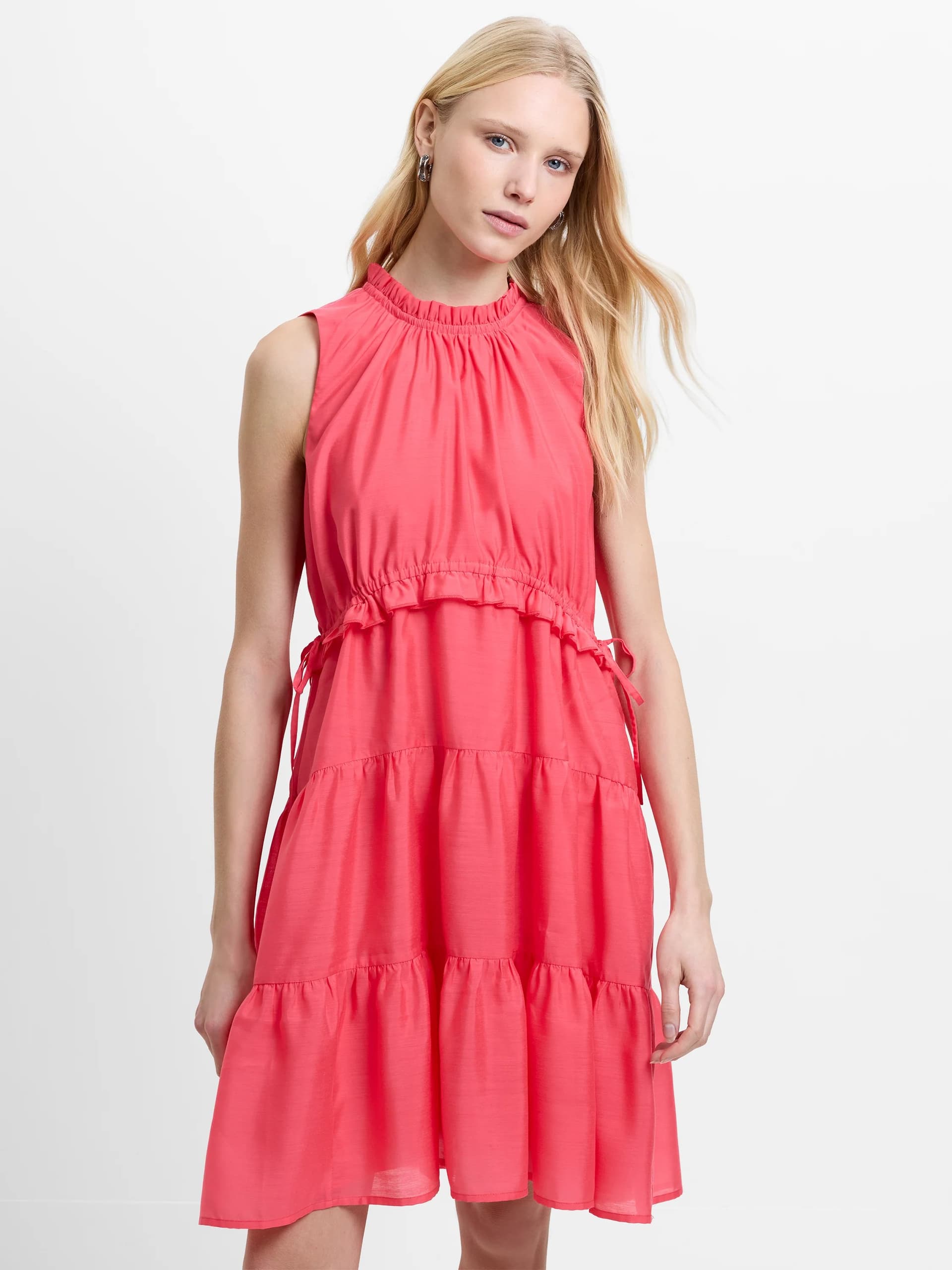 French Connection Holland Sleeveless Tiered Pink Above Knee Dress Fuschia Pink