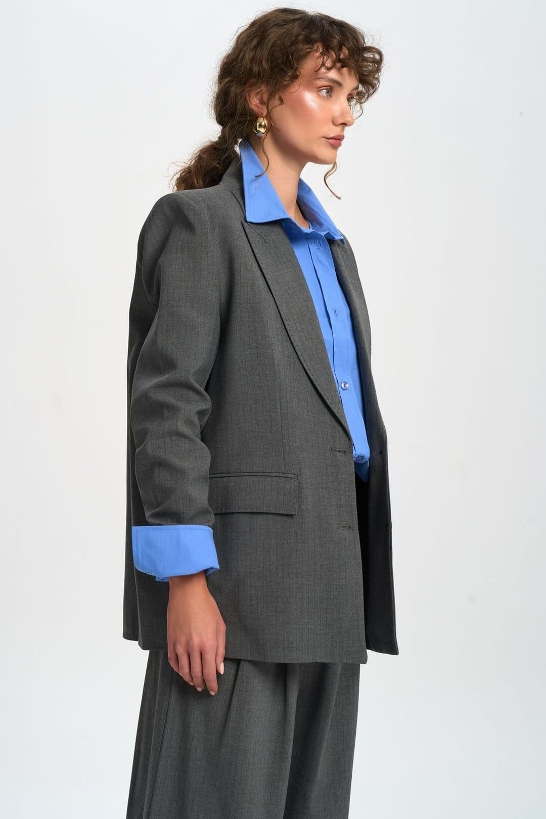MAI STUDIOS CO. MAI STUDIOS CO. Women's Jessical Striped Blazer in Dark Grey - 4