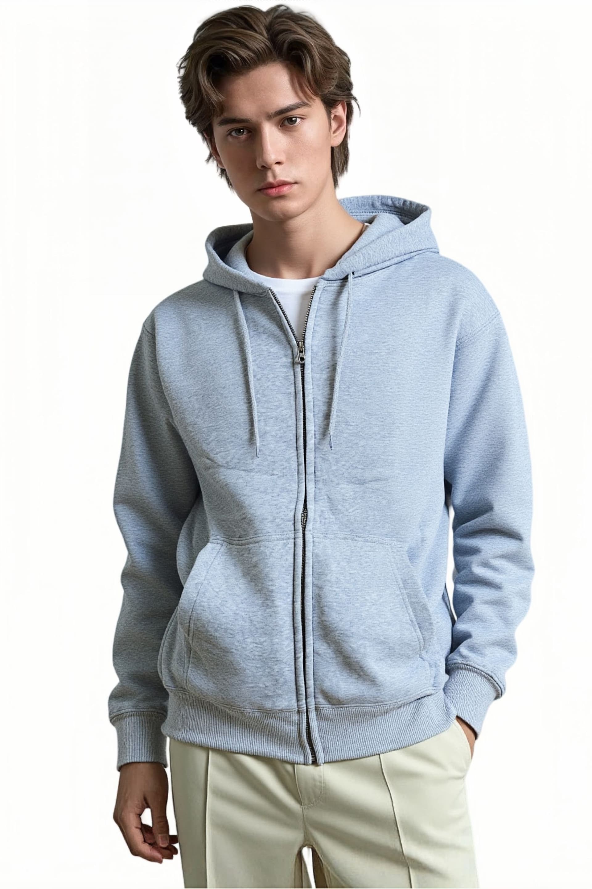 SweetLook SweetLook Light Grey Full Zip Up Hoodie for Men