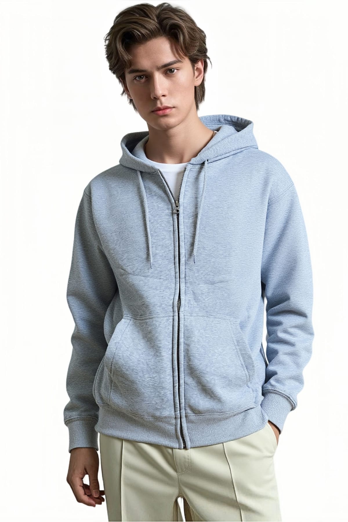 SweetLook SweetLook Men's Plain Full Zip Up Polyester Hoodies for Men Uk in Light Grey - 1