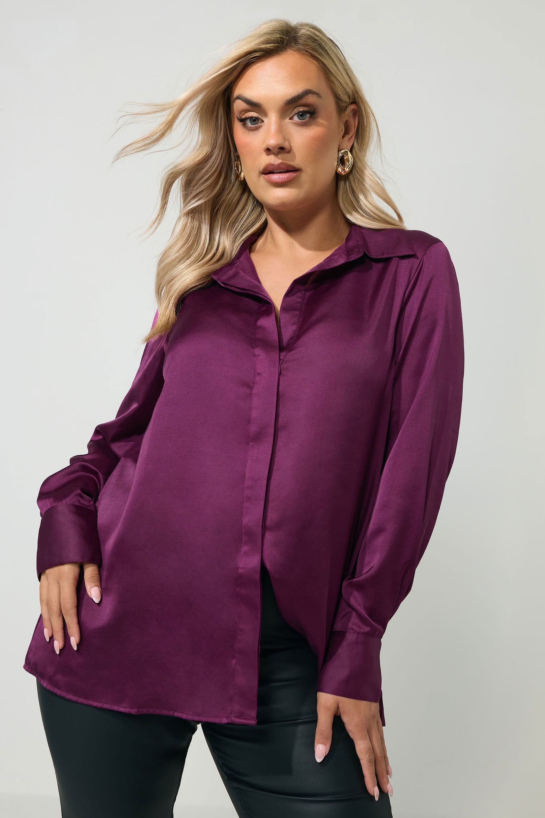 Yours London Curve Purple Satin Shirt