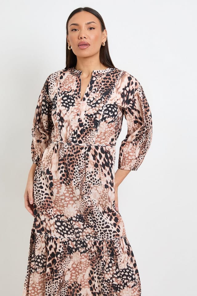 Wallis Wallis Women's Summer Cotton Animal Midi Dress in Brown - 2