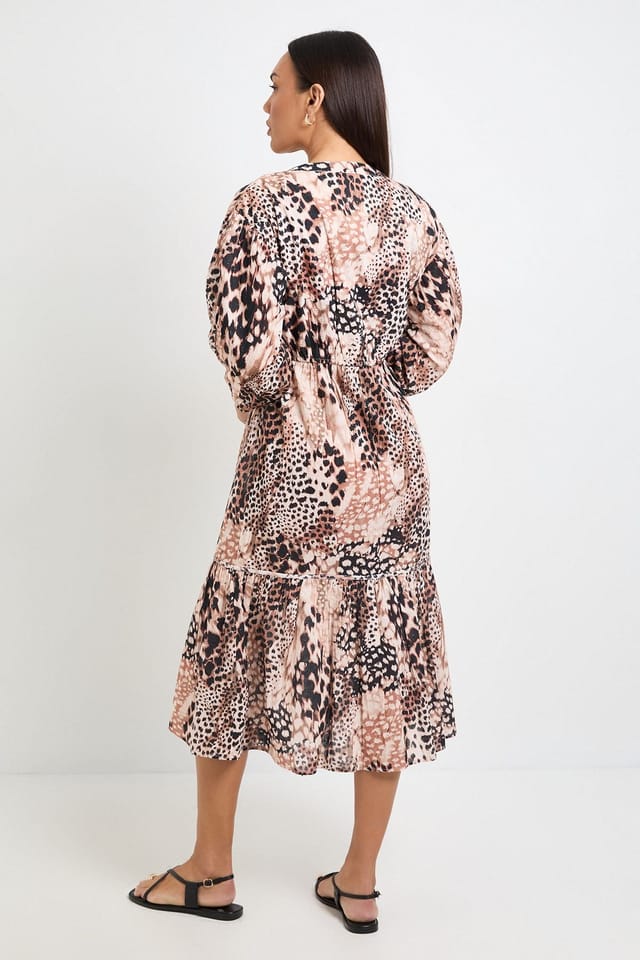 Wallis Wallis Women's Summer Cotton Animal Midi Dress in Brown - 3