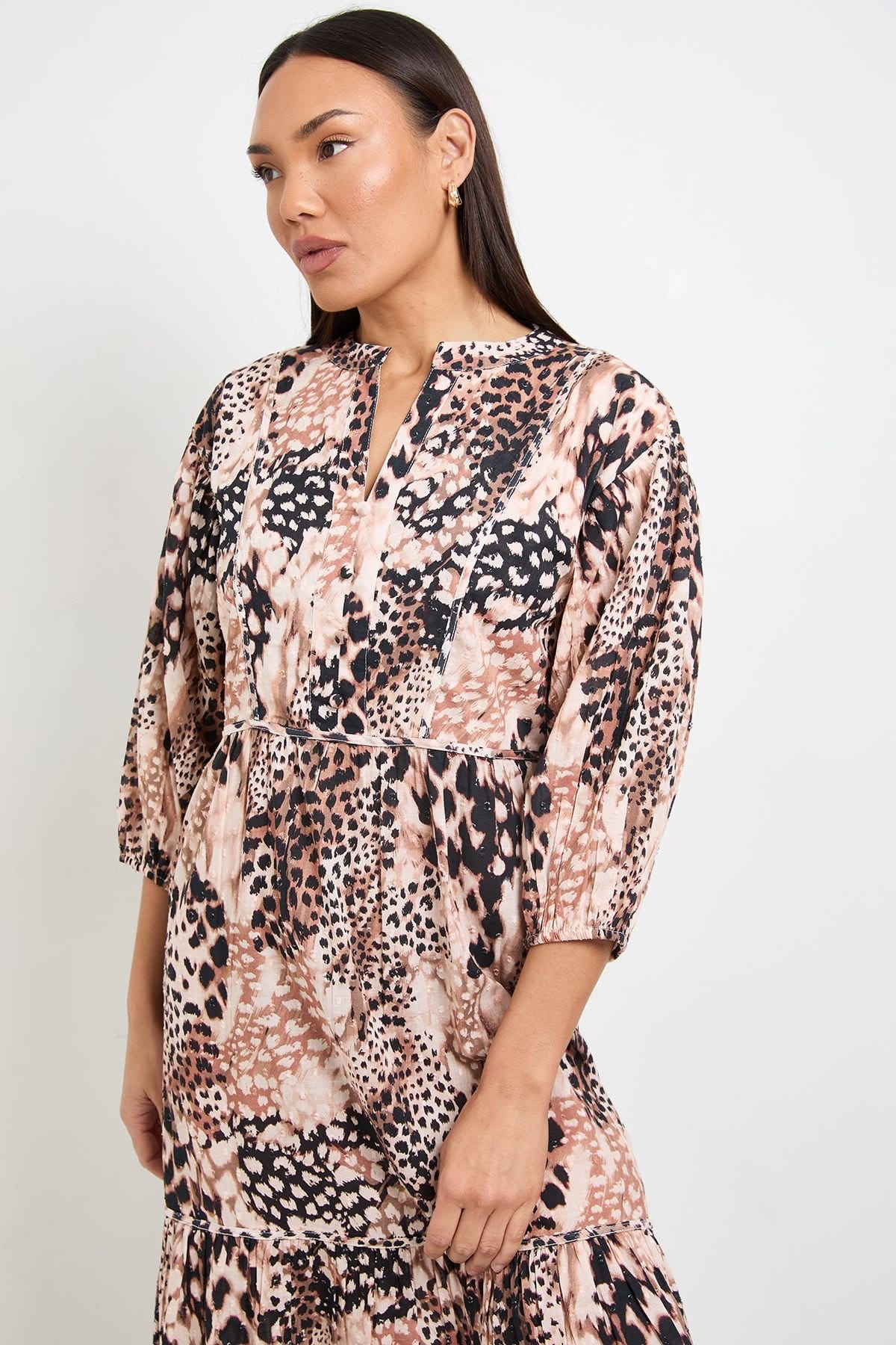 Wallis Wallis Women's Summer Cotton Animal Midi Dress in Brown - 4