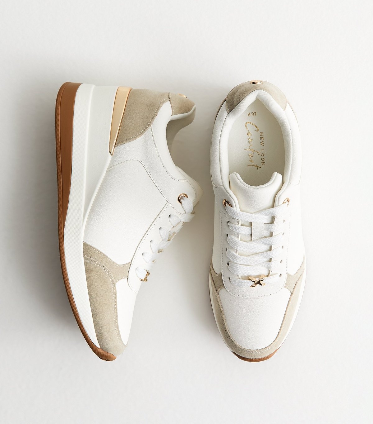 New Look Women's White Faux Leather Sports Wedge Trainers Vegan New Look - 1