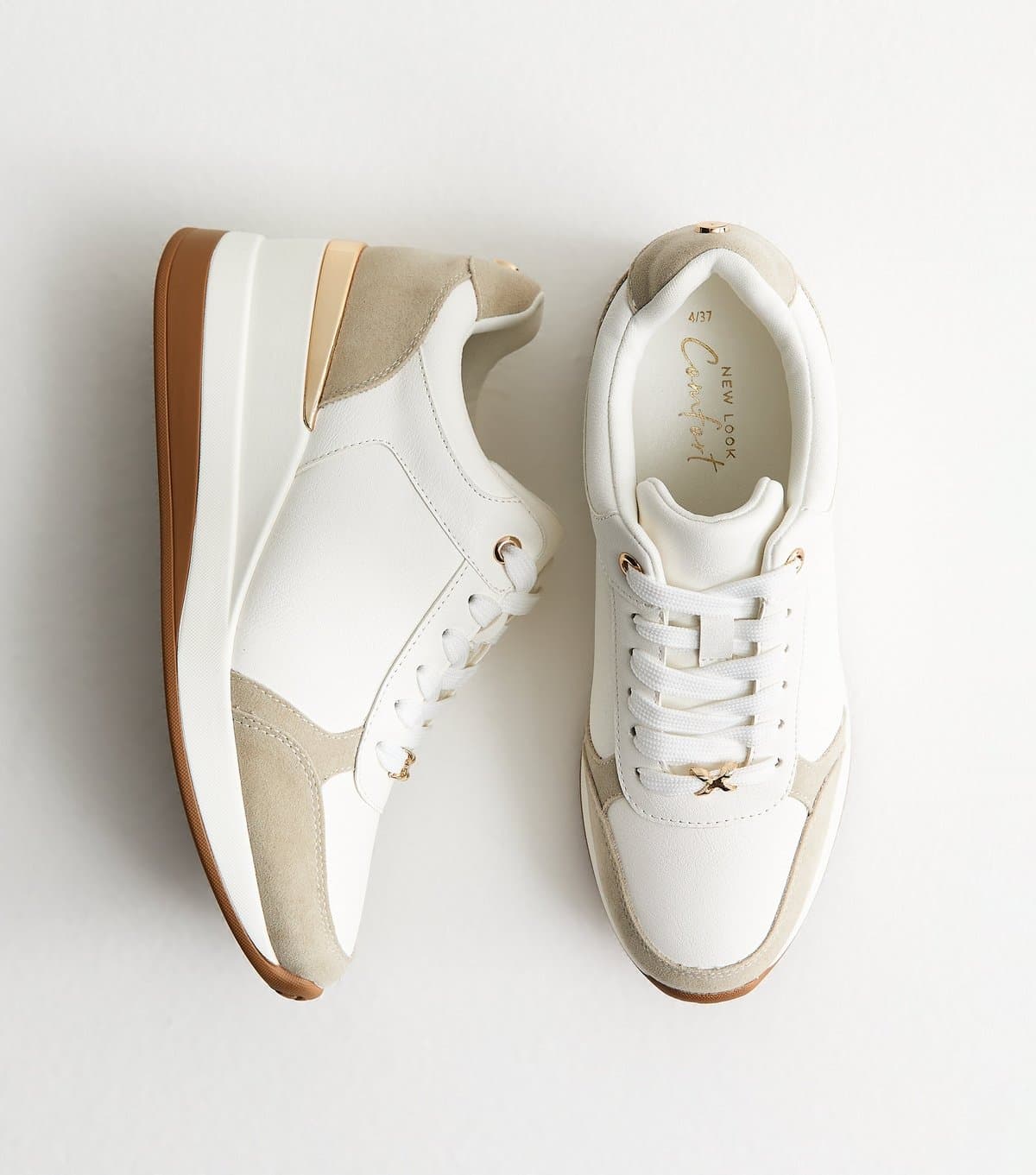 New Look New Look White Faux Leather Sports Wedge Trainers