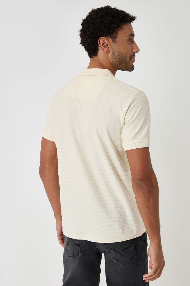 Threadbare Threadbare Men's Textured Cotton Quarter Zip Polo Shirt in Natural - 2