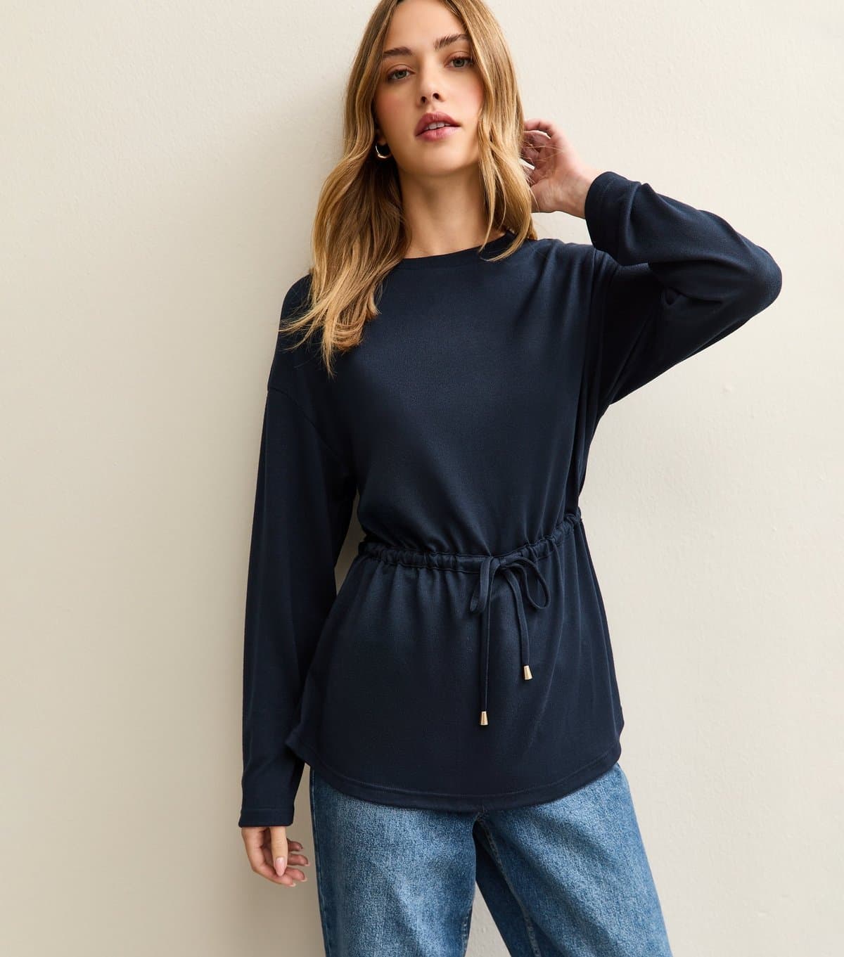 New Look Women's Navy Soft Touch Tie Waist Top New Look