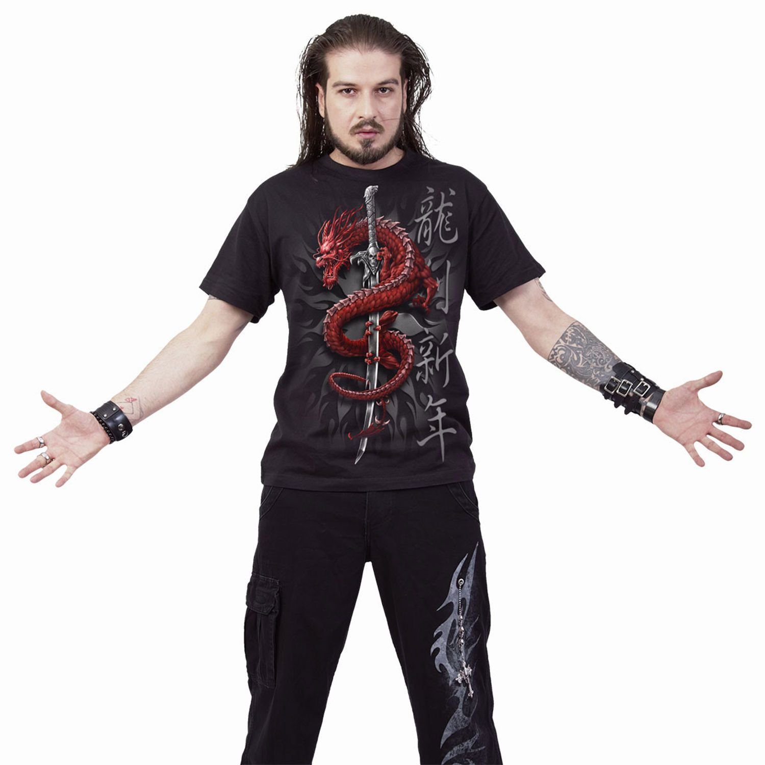 Spiral Direct Spiral Direct Men's Dragon Back Print T-Shirt in Black - 3