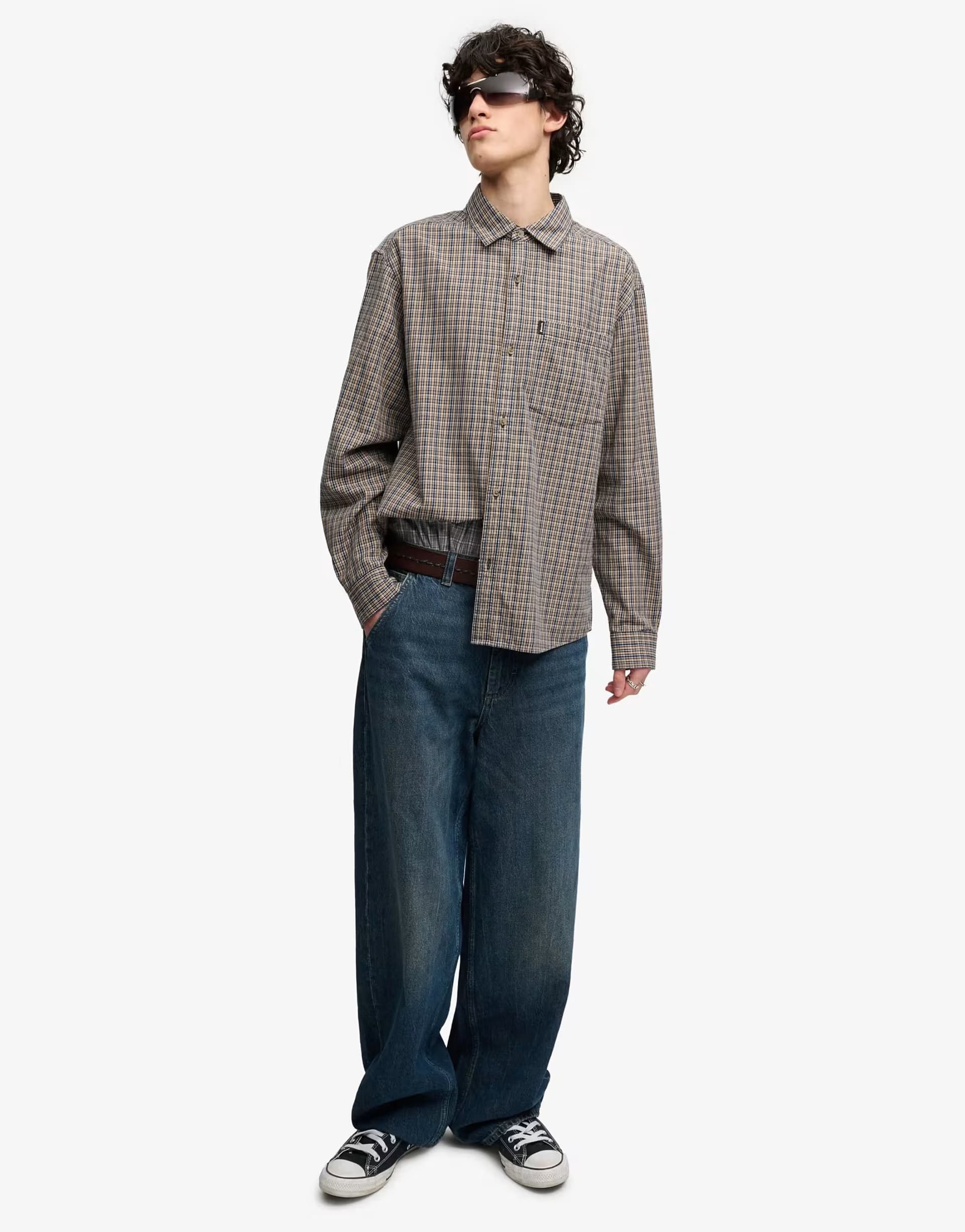 ASOS Bench x Superdry & Co Skater check long sleeve shirt in rawthey check beige
