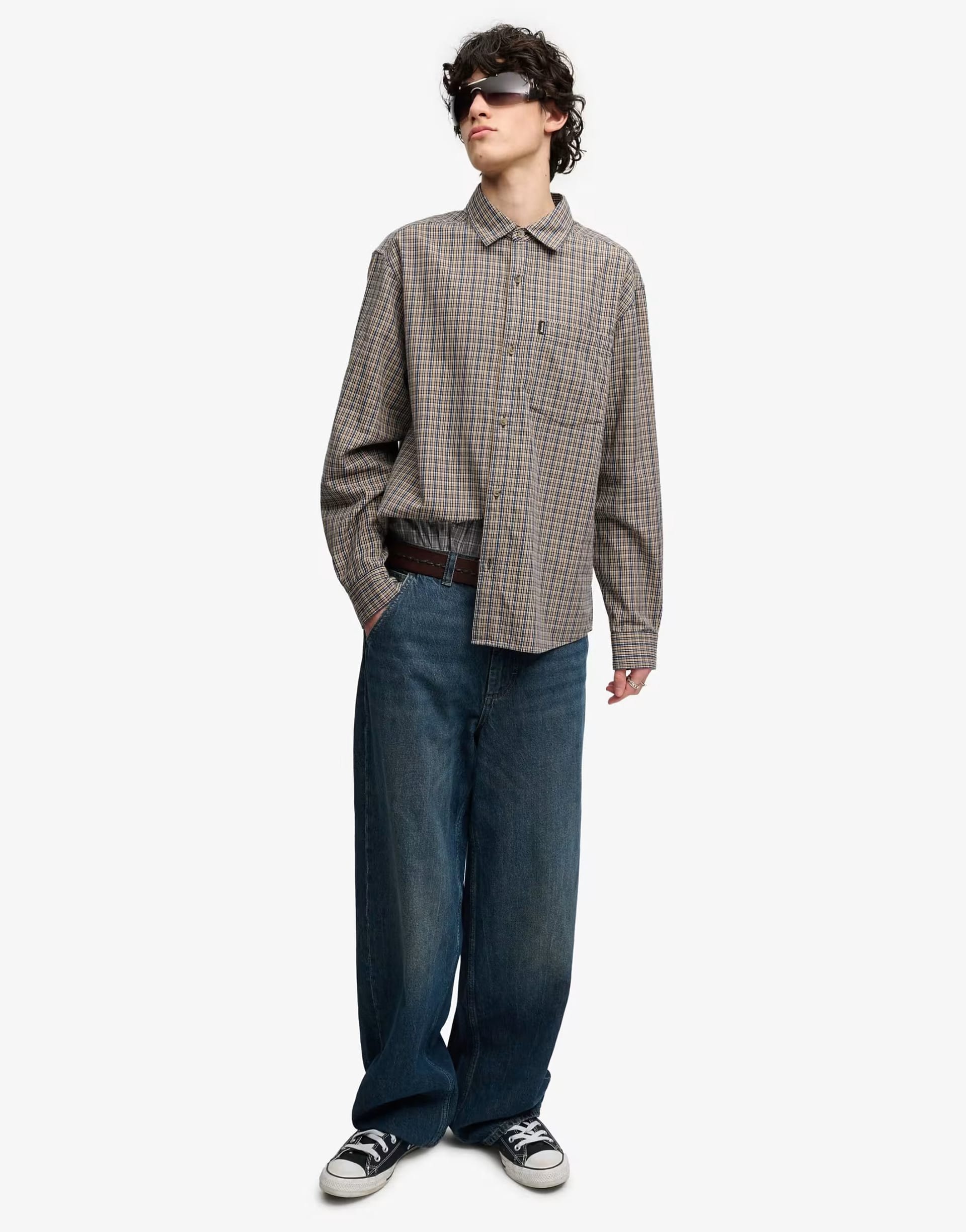 ASOS Bench x Superdry Check Long Sleeve Shirt in Beige